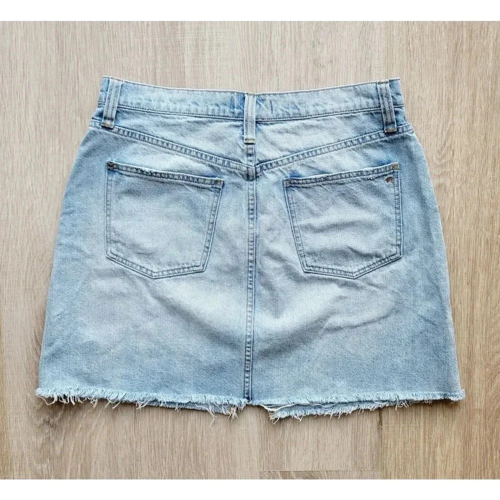 Madewell Rigid Denim Jean A-Line Distressed  Cut Out Light Wash Mini Skirt Sz 31 - Picture 6 of 10